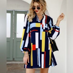 TLULY Dress for Women Geo Print Notch Neck Shirt Dress Size Large